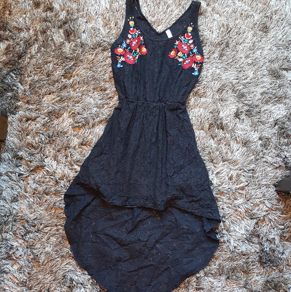 High Low Black lace floral dress